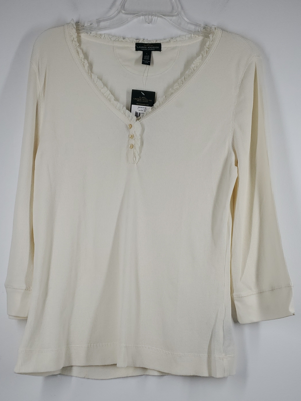 LRL Lauren Jeans Co Ralph Lauren Ivory Thermal Henley Top L NWT Soft
